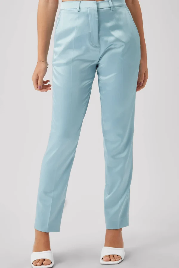 Twisted Tailor Draco Skinny Fit Aqua Blue Sateen Trousers | Woman