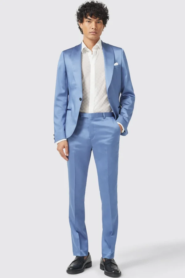 Twisted Tailor Draco Skinny Fit Blue Sateen Suit | Style·Plain Suits | Style·2 Piece Suits
