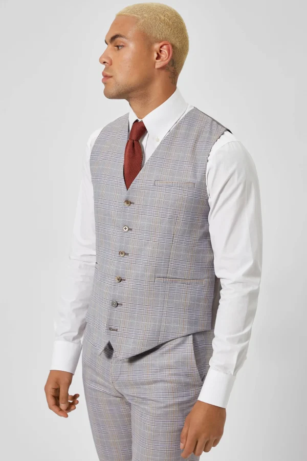 Twisted Tailor Earlswood Slim Fit Grey Check Waistcoat | Waistcoats