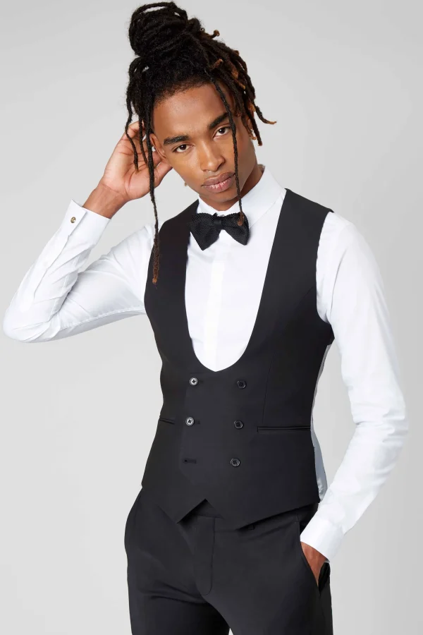 Twisted Tailor Ellroy Skinny Fit Black Wool Waistcoat | Waistcoats