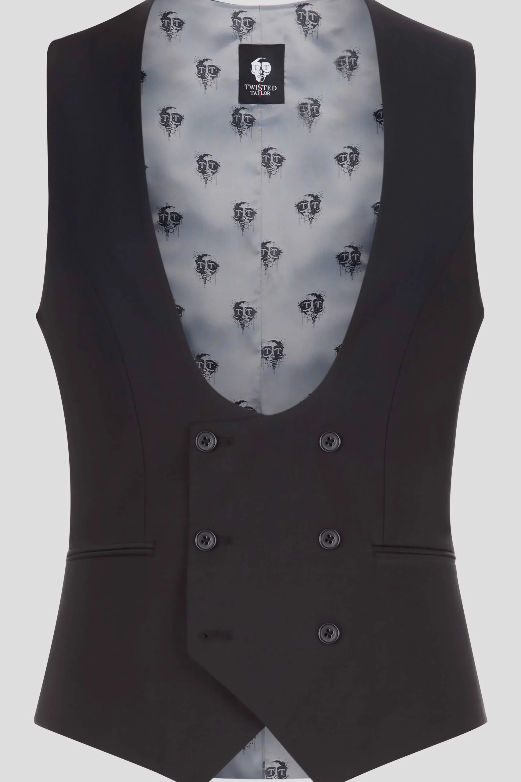 Twisted Tailor Ellroy Skinny Fit Black Wool Waistcoat | Waistcoats