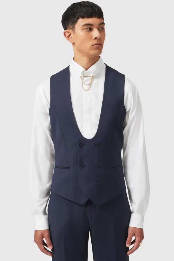 Twisted Tailor Ellroy Skinny Fit New Navy Waistcoat | Waistcoats