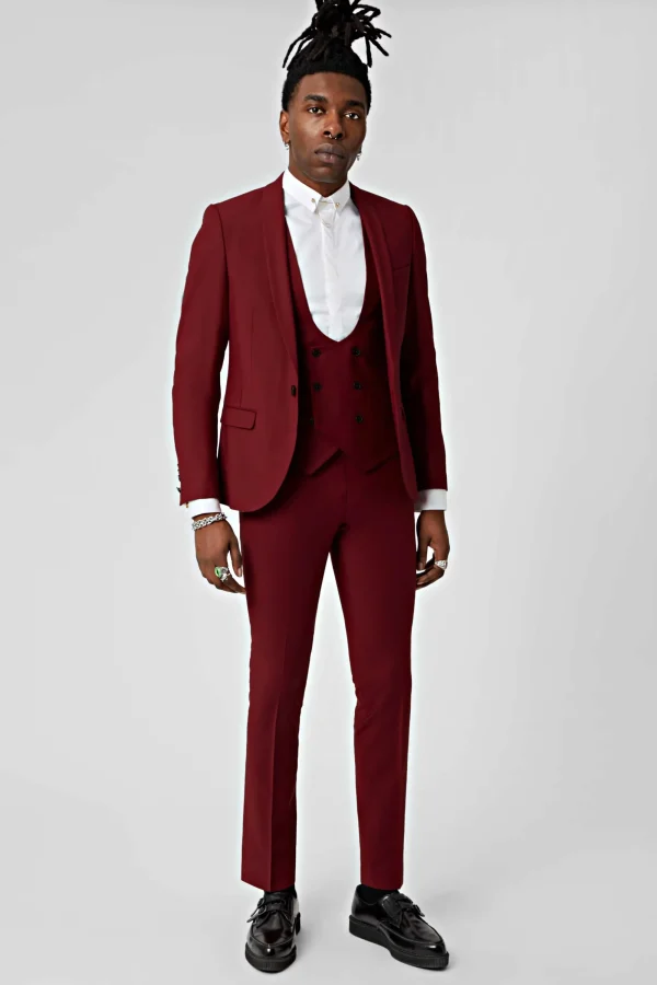 Twisted Tailor Ellroy Skinny Fit Red Wool Suit | Style·Plain Suits | Style·3 Piece Suits