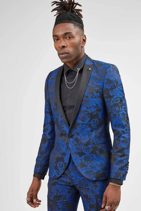Twisted Tailor Ersat Skinny Fit Blue Floral Tuxedo Jacket | Jackets·Floral Jackets | Jackets·Party Jackets
