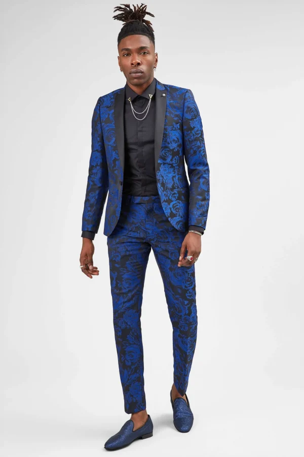 Twisted Tailor Ersat Skinny Fit Blue Floral Tuxedo Suit | Style·Floral Suits | Style·Bold Prints