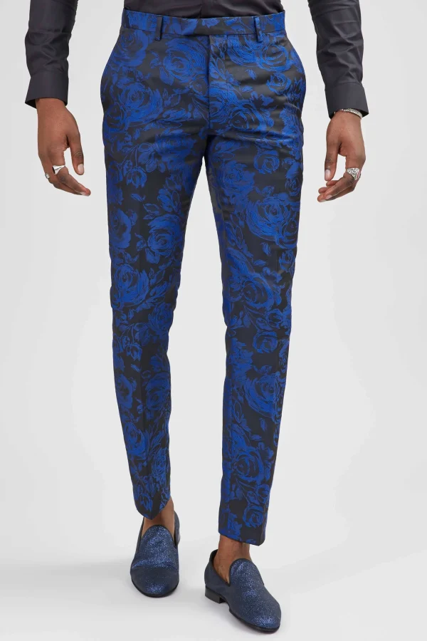 Twisted Tailor Ersat Skinny Fit Blue Floral Tuxedo Trousers | Trousers·Floral Trousers | Trousers·Party Trousers