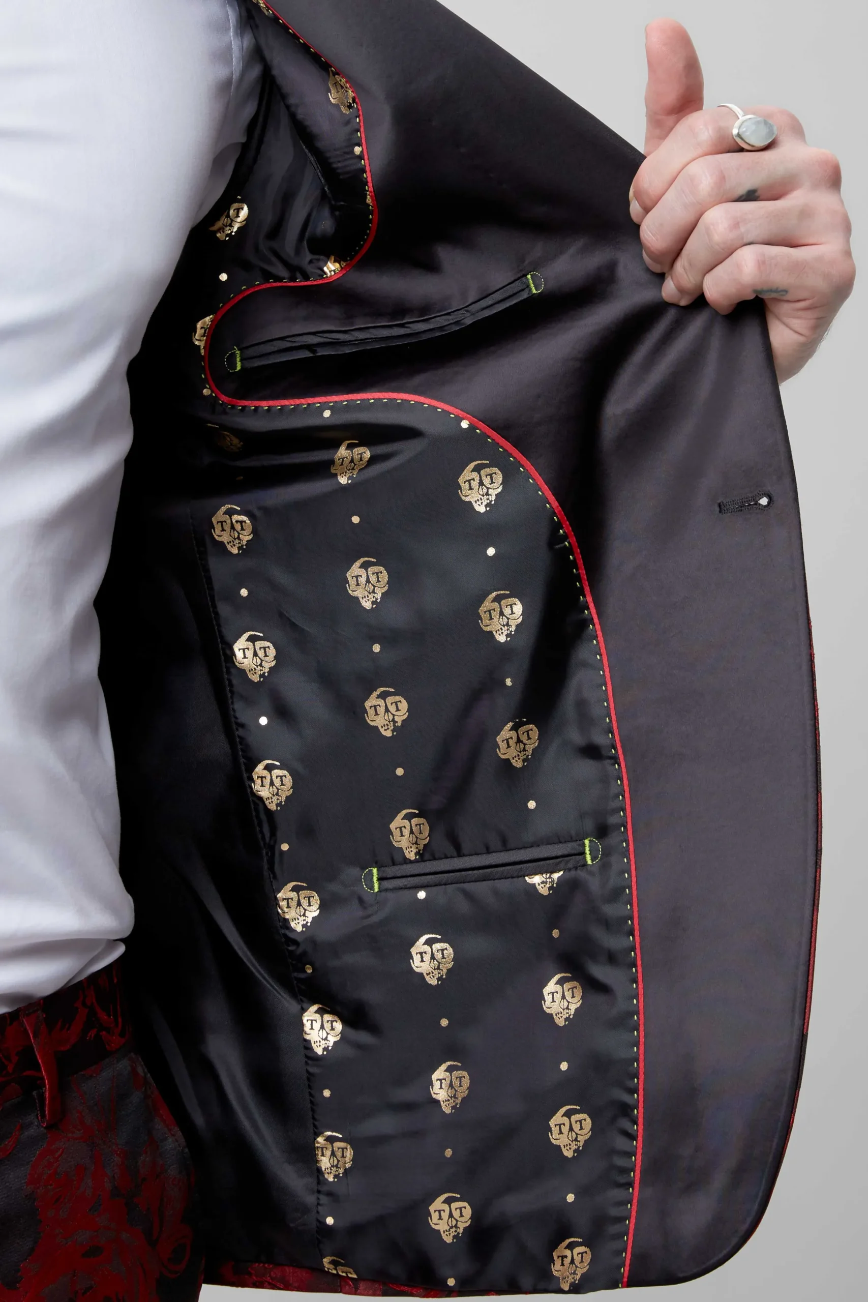 Twisted Tailor Ersat Skinny Fit Red Floral Jacquard Tuxedo | Style·Floral Suits | Style·2 Piece Suits