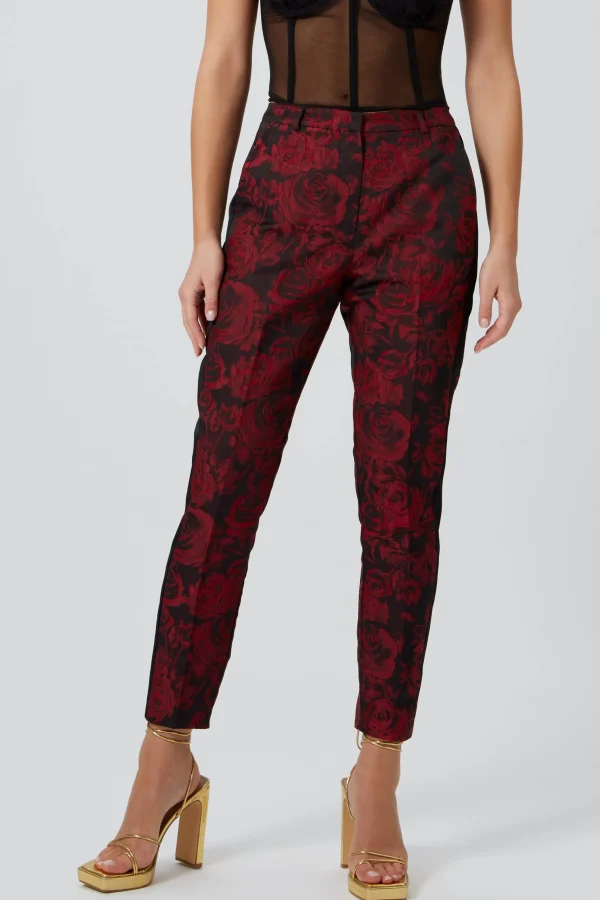 Twisted Tailor Ersilia Skinny Fit Red Floral Trousers | Woman