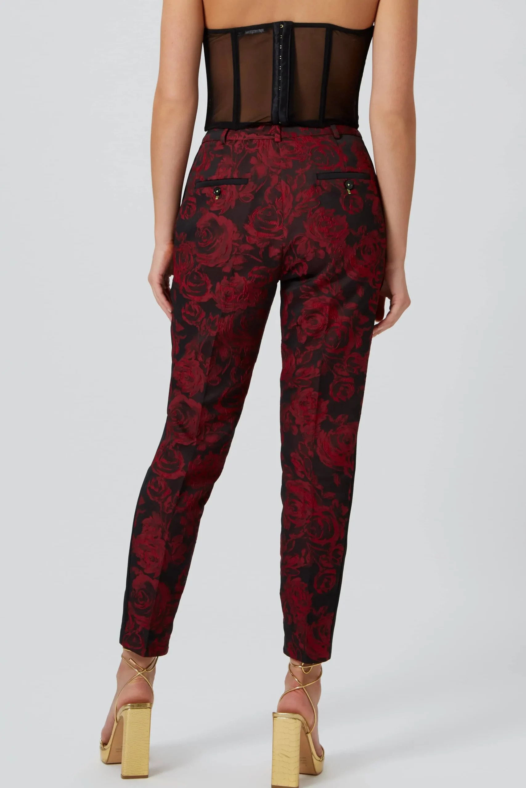 Twisted Tailor Ersilia Skinny Fit Red Floral Trousers | Woman