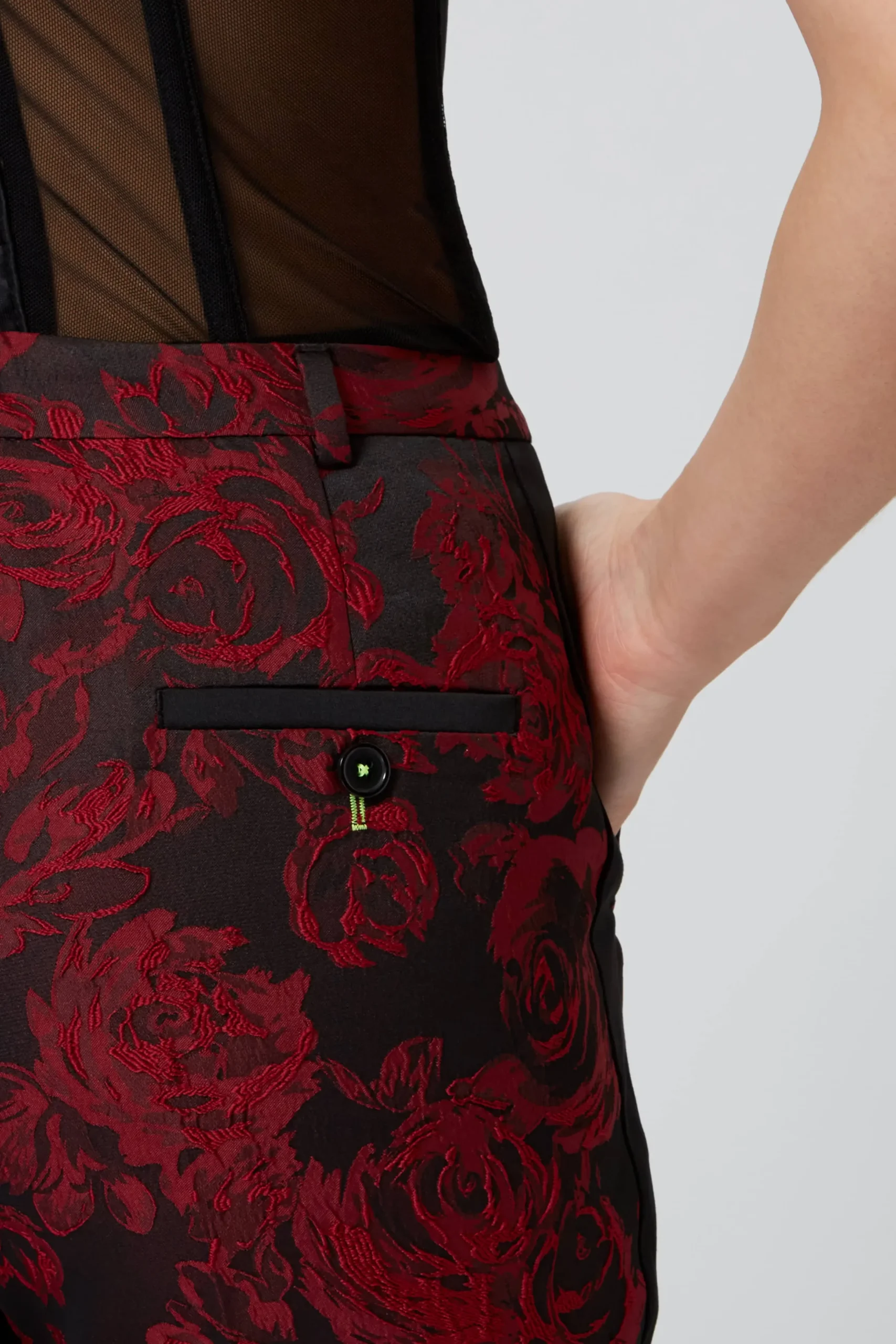 Twisted Tailor Ersilia Skinny Fit Red Floral Trousers | Woman