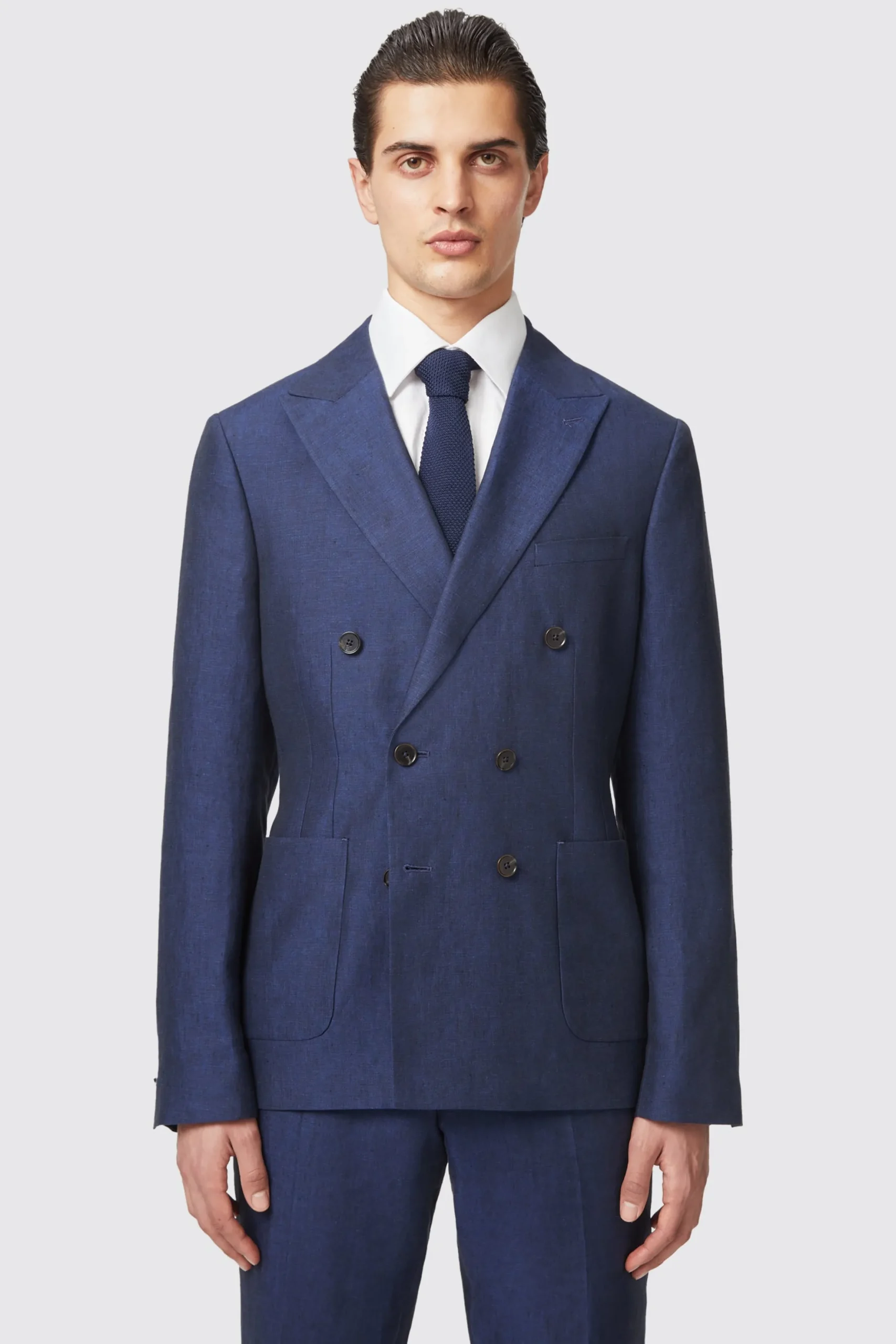 Twisted Tailor Fairmont Slim Fit Navy Double Breasted Linen Jacket | Jackets·Work Jackets