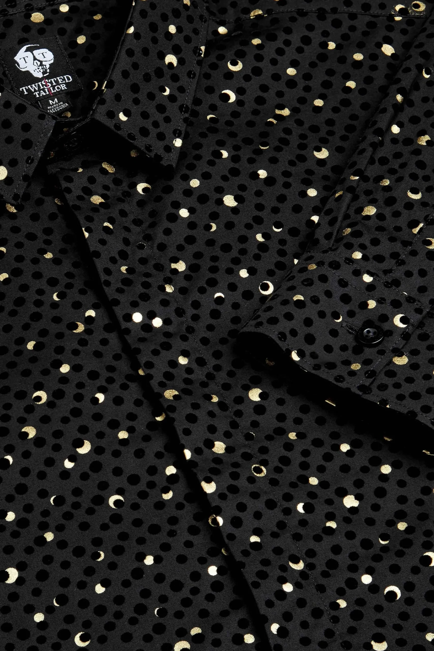 Twisted Tailor Farrow Black Skinny Fit Shirt With Black And Gold Spot Print | Style·Patterned Shirts | Occasion·Party Shirts