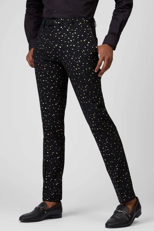 Twisted Tailor Farrow Skinny Fit Black Polka Dot Tuxedo Trousers | Trousers·Party Trousers