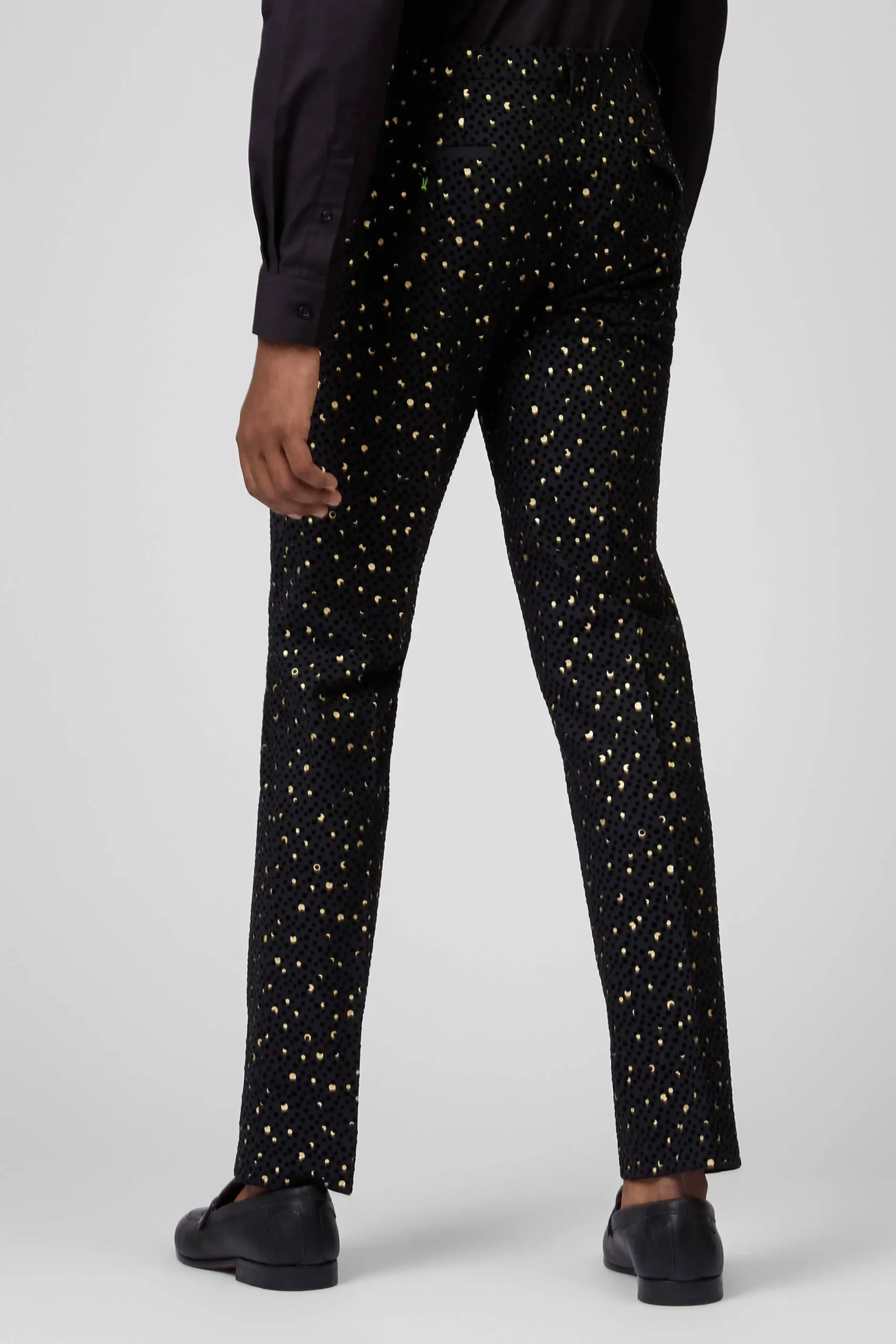 Twisted Tailor Farrow Skinny Fit Black Polka Dot Tuxedo Trousers | Trousers·Party Trousers