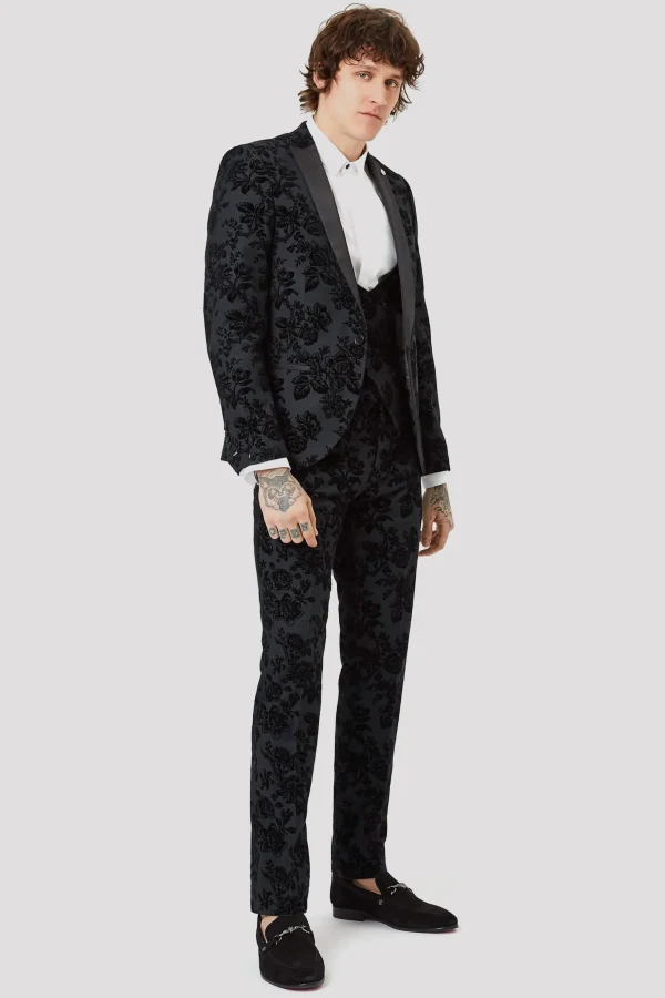 Twisted Tailor Fleet Skinny Fit Black Floral Tuxedo Suit | Style·Floral Suits | Style·3 Piece Suits