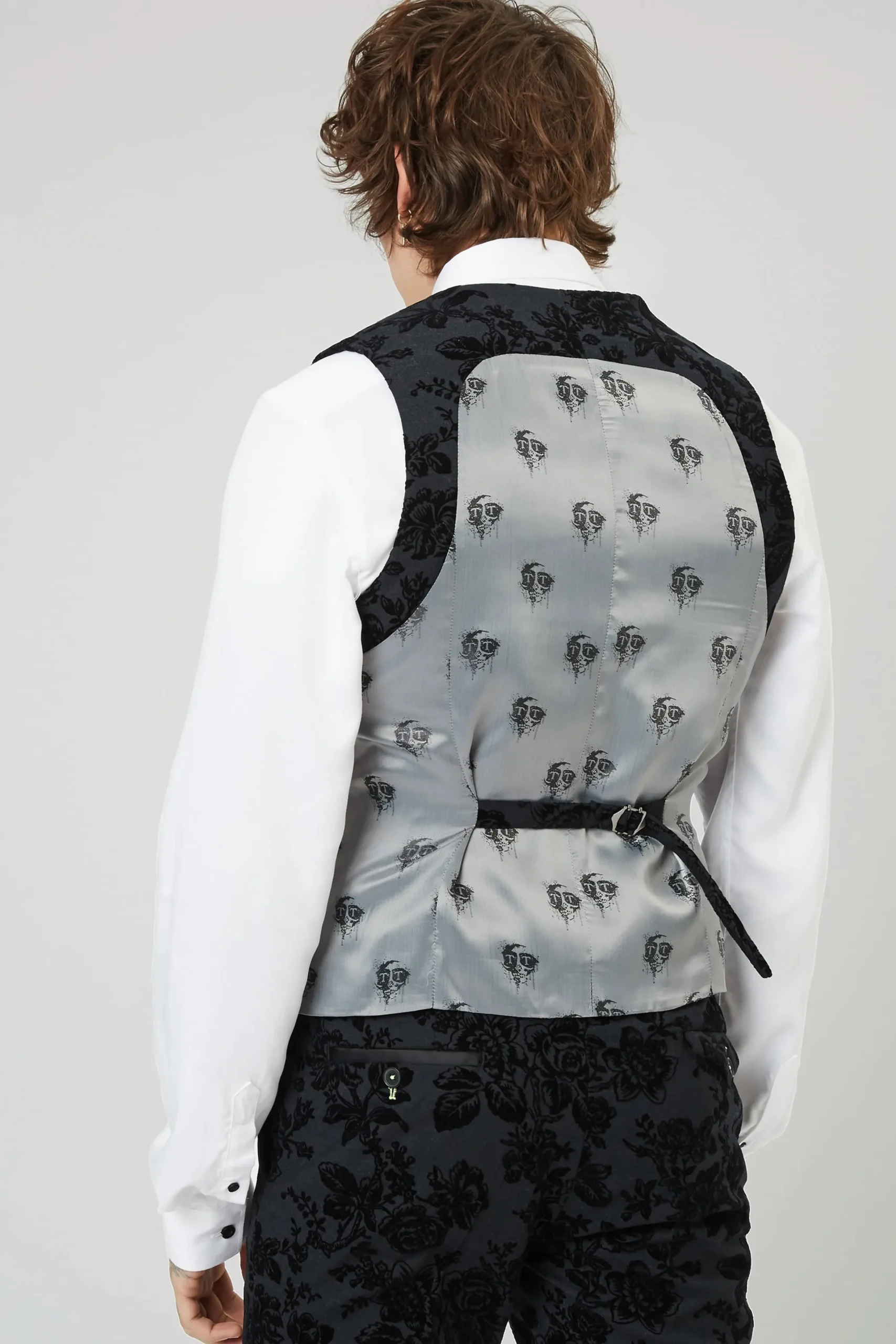 Twisted Tailor Fleet Skinny Fit Black Floral Tuxedo Waistcoat | Waistcoats