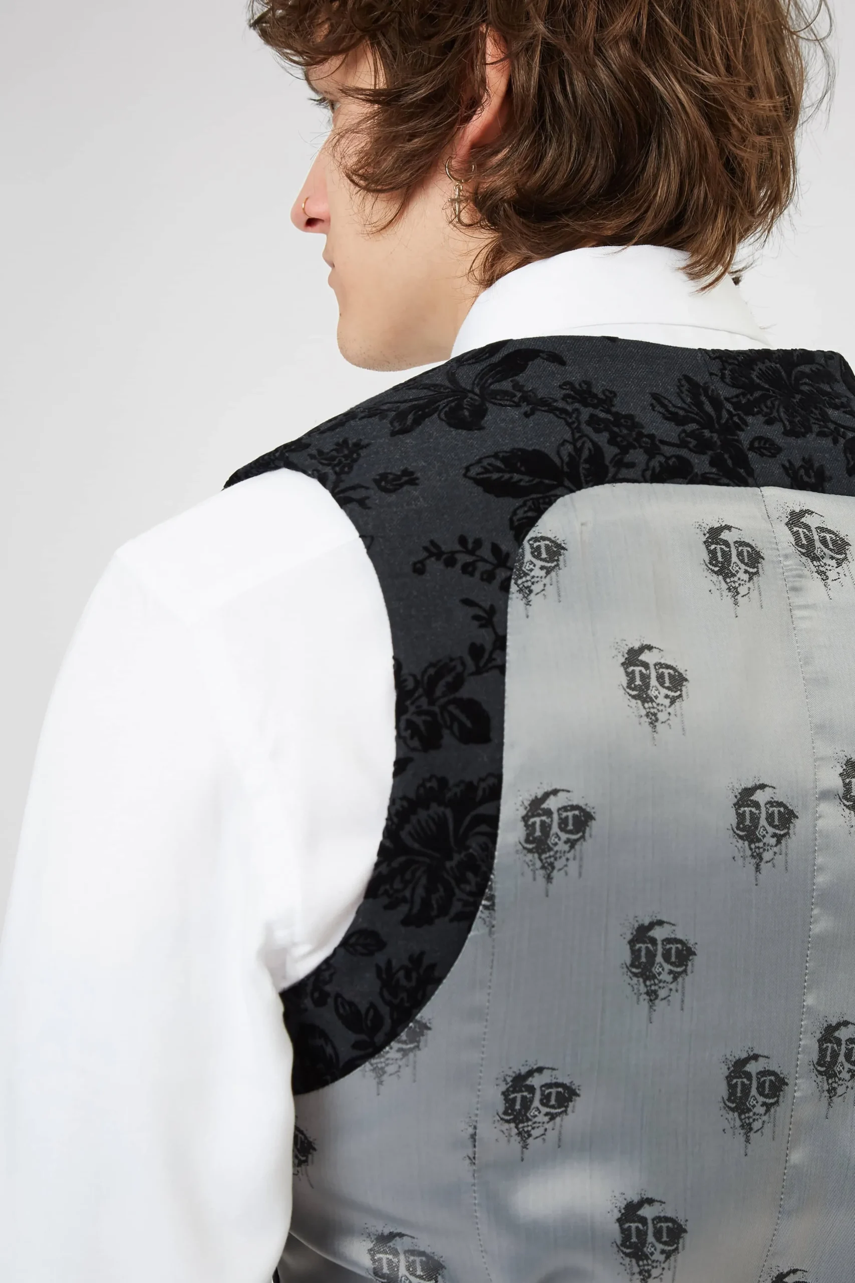 Twisted Tailor Fleet Skinny Fit Black Floral Tuxedo Waistcoat | Waistcoats