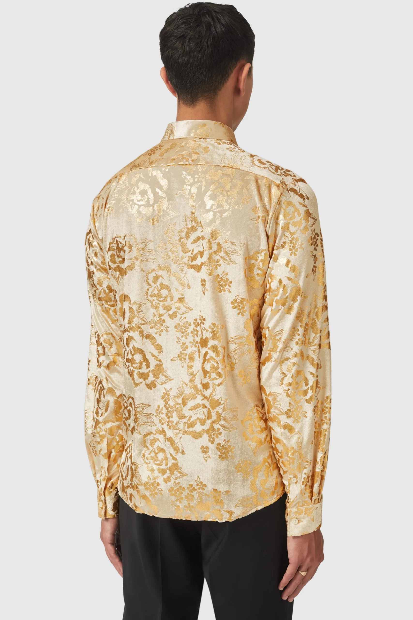 Twisted Tailor Gaines Slim Fit Champagne Velvet Shirt With Floral Print | Style·Floral Shirts | Occasion·Party Shirts