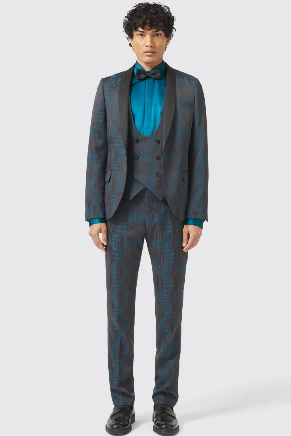 Twisted Tailor Garland Skinny Fit Black Green Check Suit | Style·3 Piece Suits | Occasion·Wedding Suits