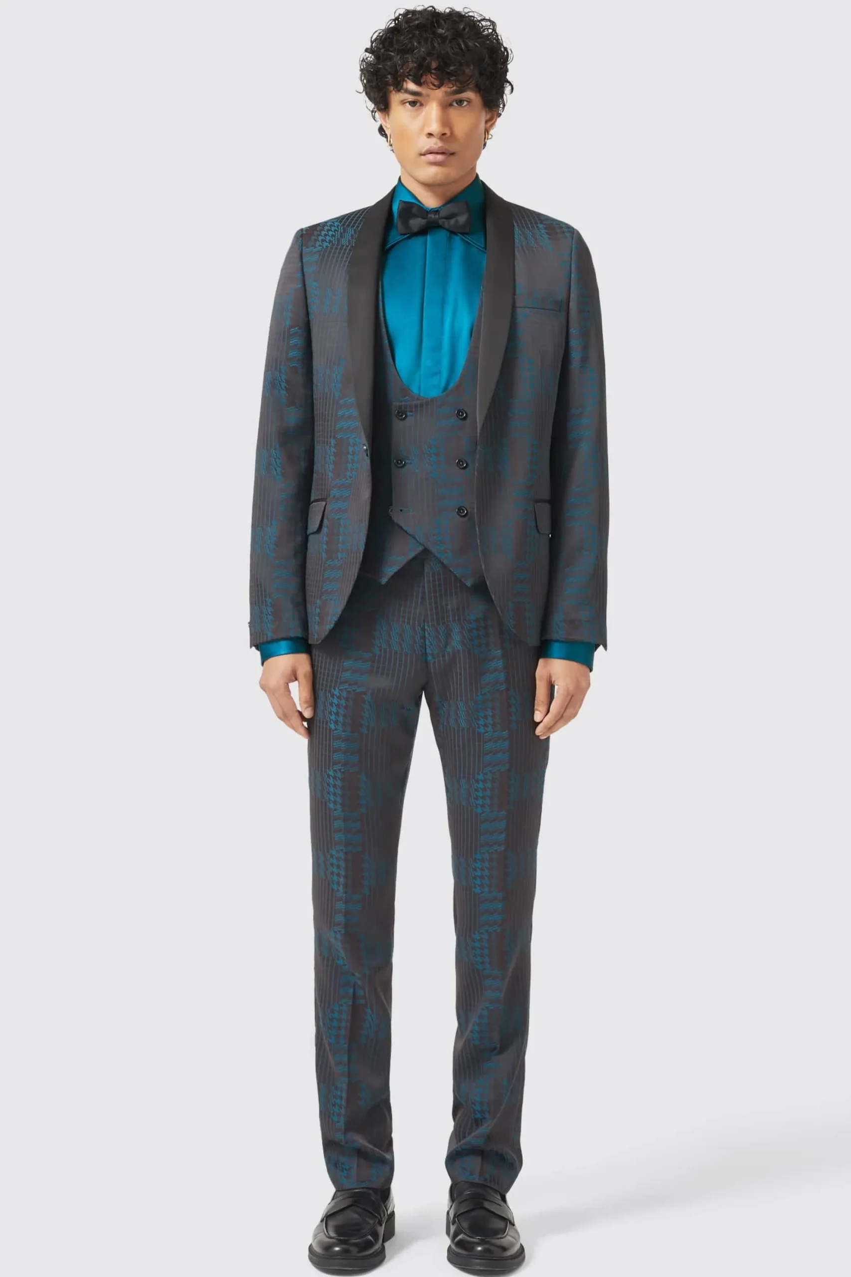 Twisted Tailor Garland Skinny Fit Black Green Check Suit | Style·3 Piece Suits | Occasion·Wedding Suits