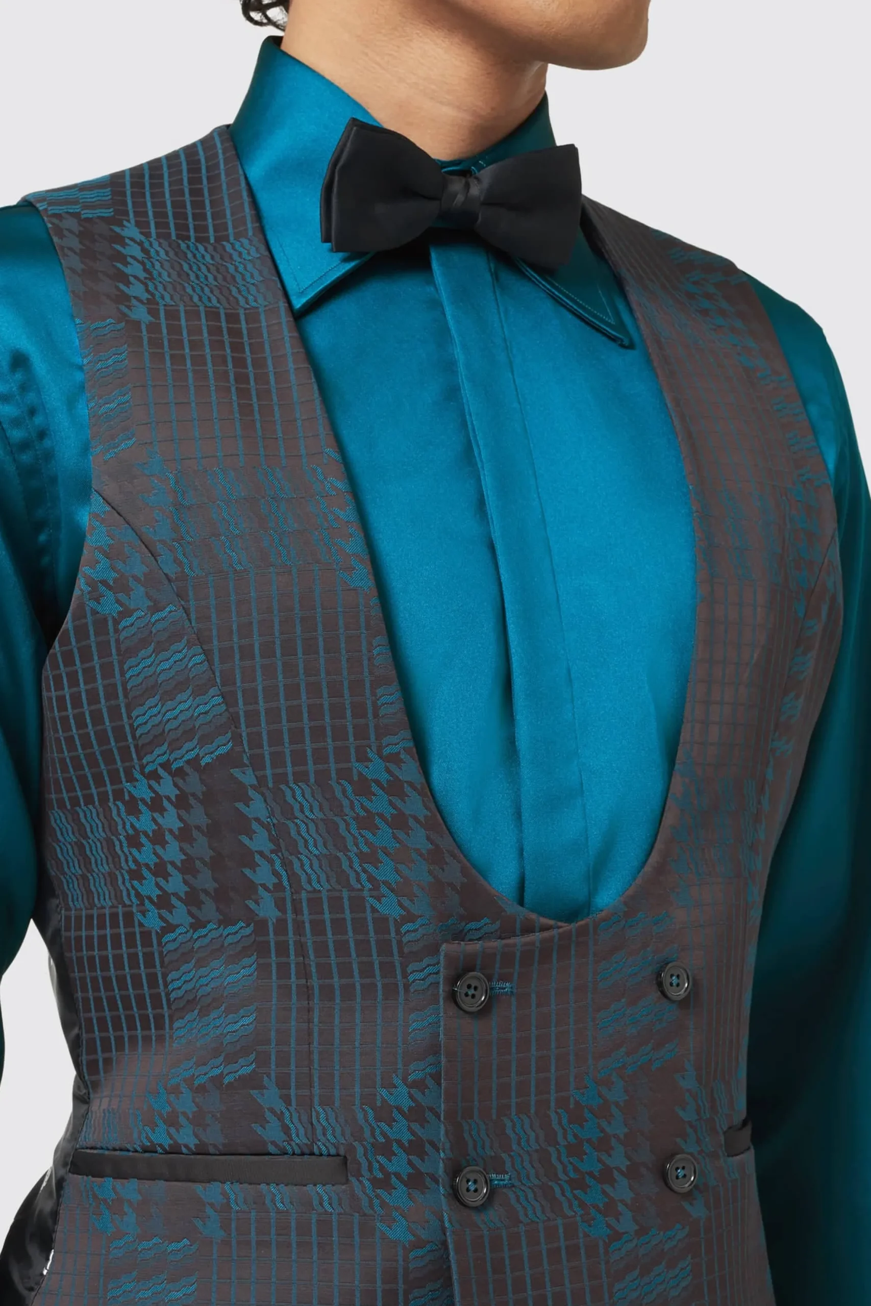Twisted Tailor Garland Skinny Fit Black Green Check Suit | Style·3 Piece Suits | Occasion·Wedding Suits