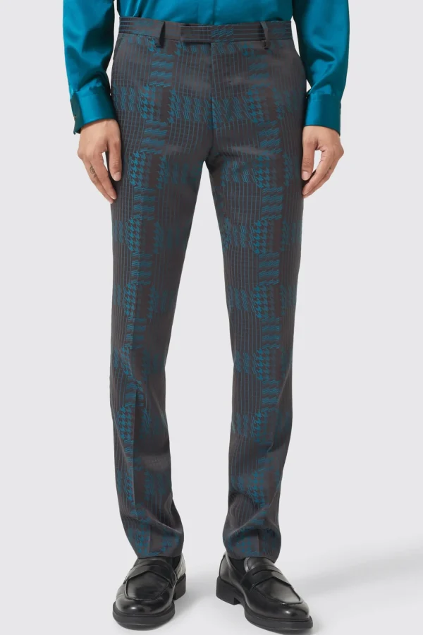 Twisted Tailor Garland Skinny Fit Black Green Check Trousers | Trousers·Party Trousers