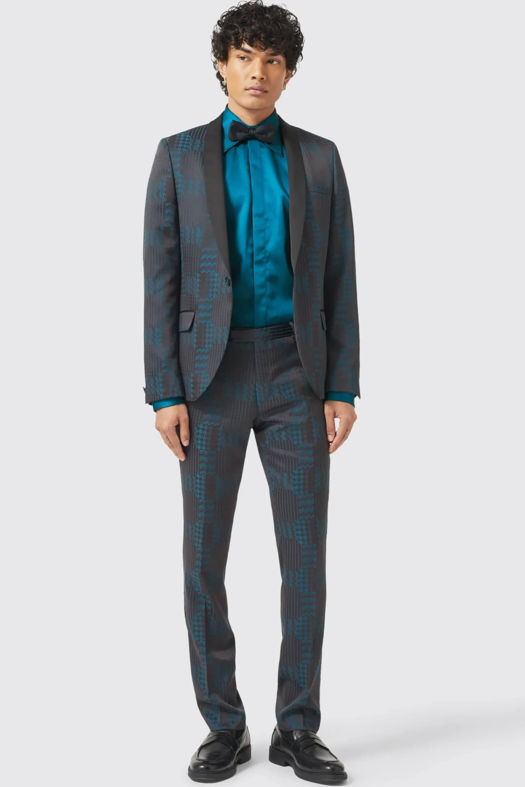 Twisted Tailor Garland Skinny Fit Black Green Check Trousers | Trousers·Party Trousers