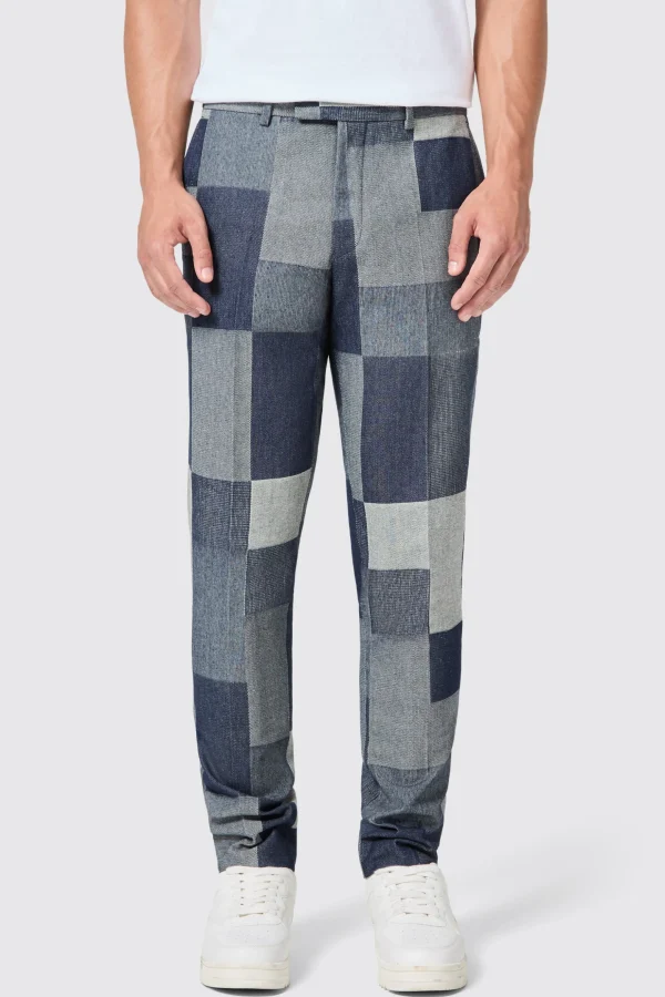 Twisted Tailor Gasly Slim Fit Blue Denim Patch Trousers | Trousers·Casual Trousers | Trousers·Party Trousers