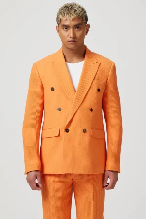 Twisted Tailor Gaufre Double Breasted Orange Waffle Knit Cotton Jacket | Unisex