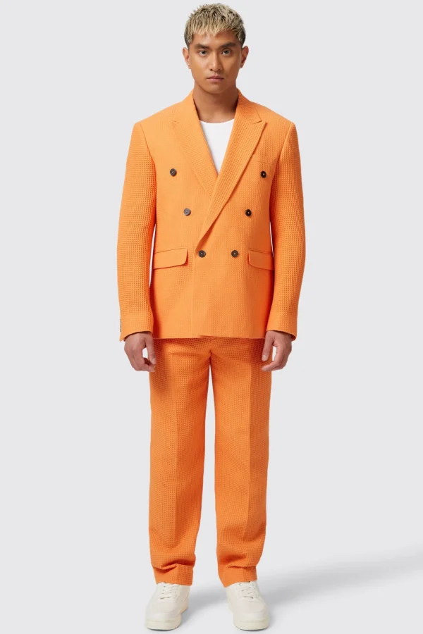 Twisted Tailor Gaufre Double Breasted Orange Waffle Knit Cotton Suit | Unisex | Style·Double Breasted Suits