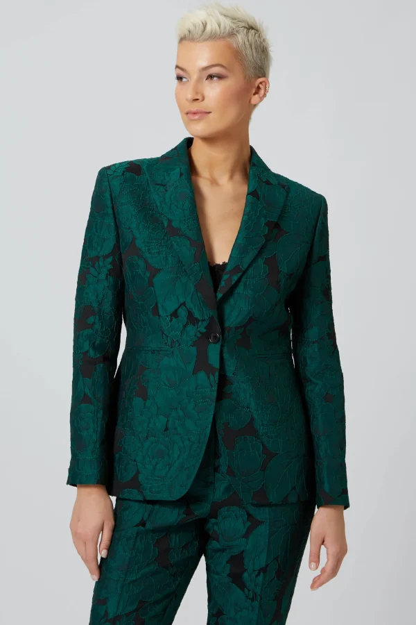 Twisted Tailor Gillian Skinny Fit Green Floral Jacket | Woman
