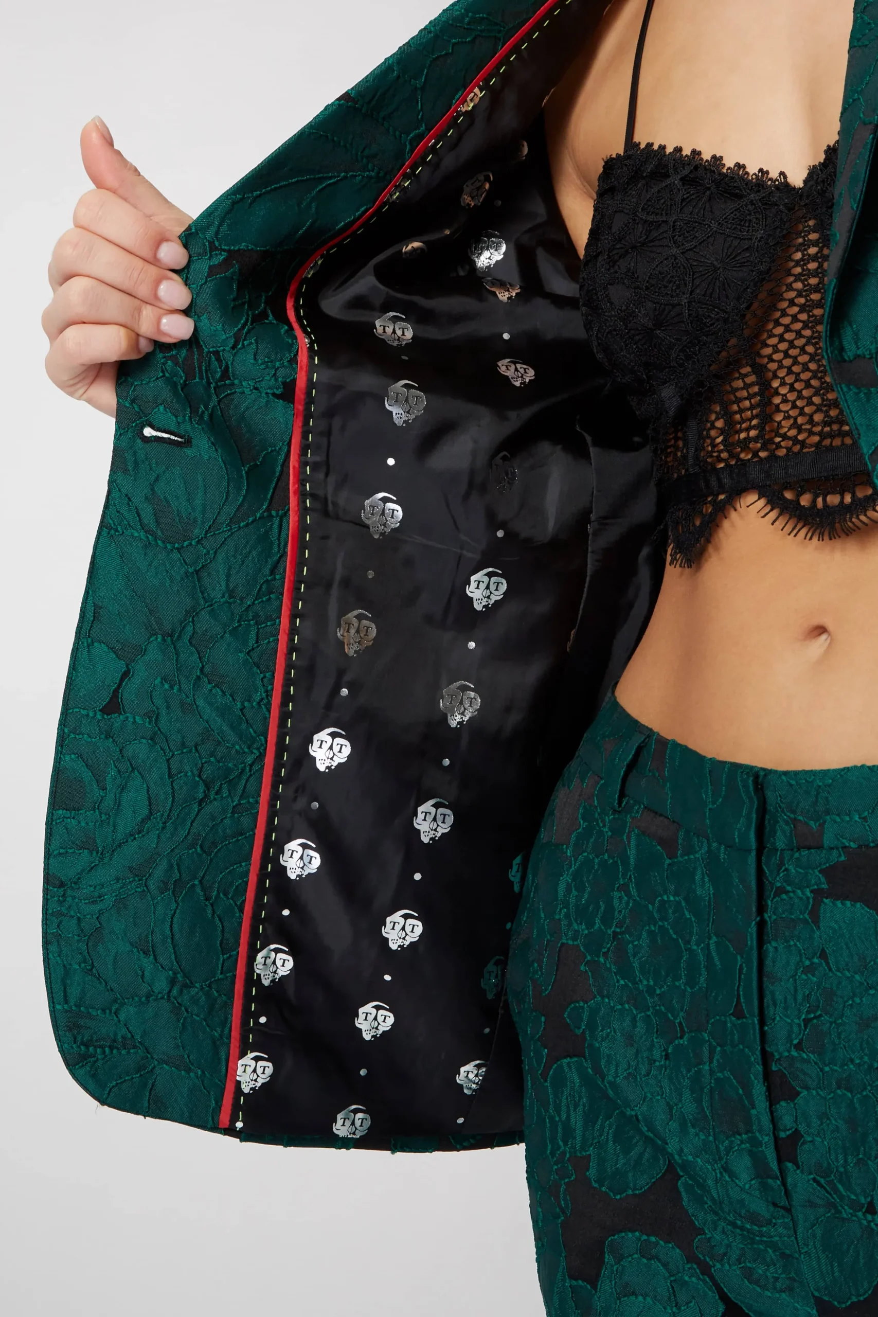 Twisted Tailor Gillian Skinny Fit Green Floral Jacket | Woman