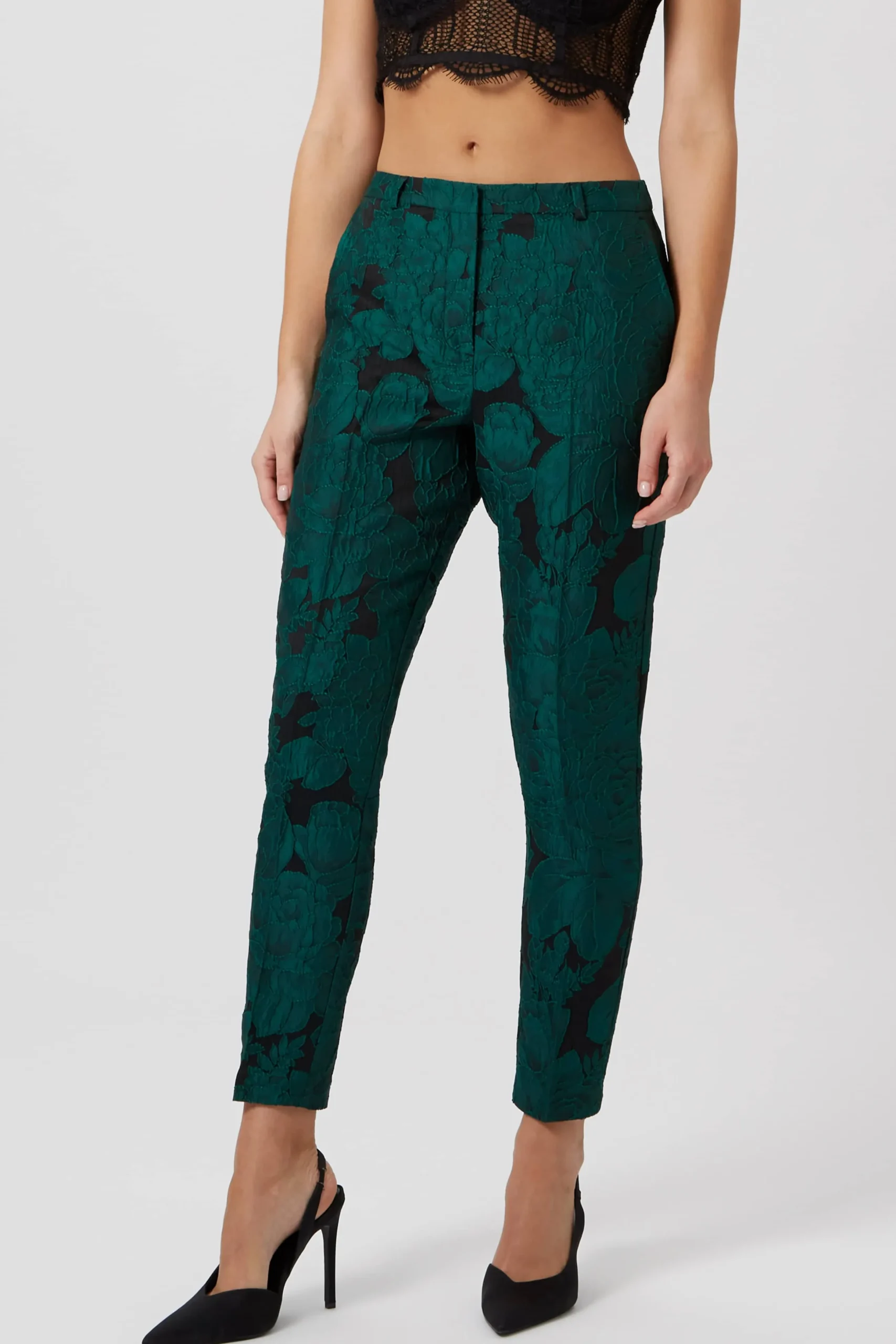 Twisted Tailor Gillian Skinny Fit Green Floral Trousers | Woman