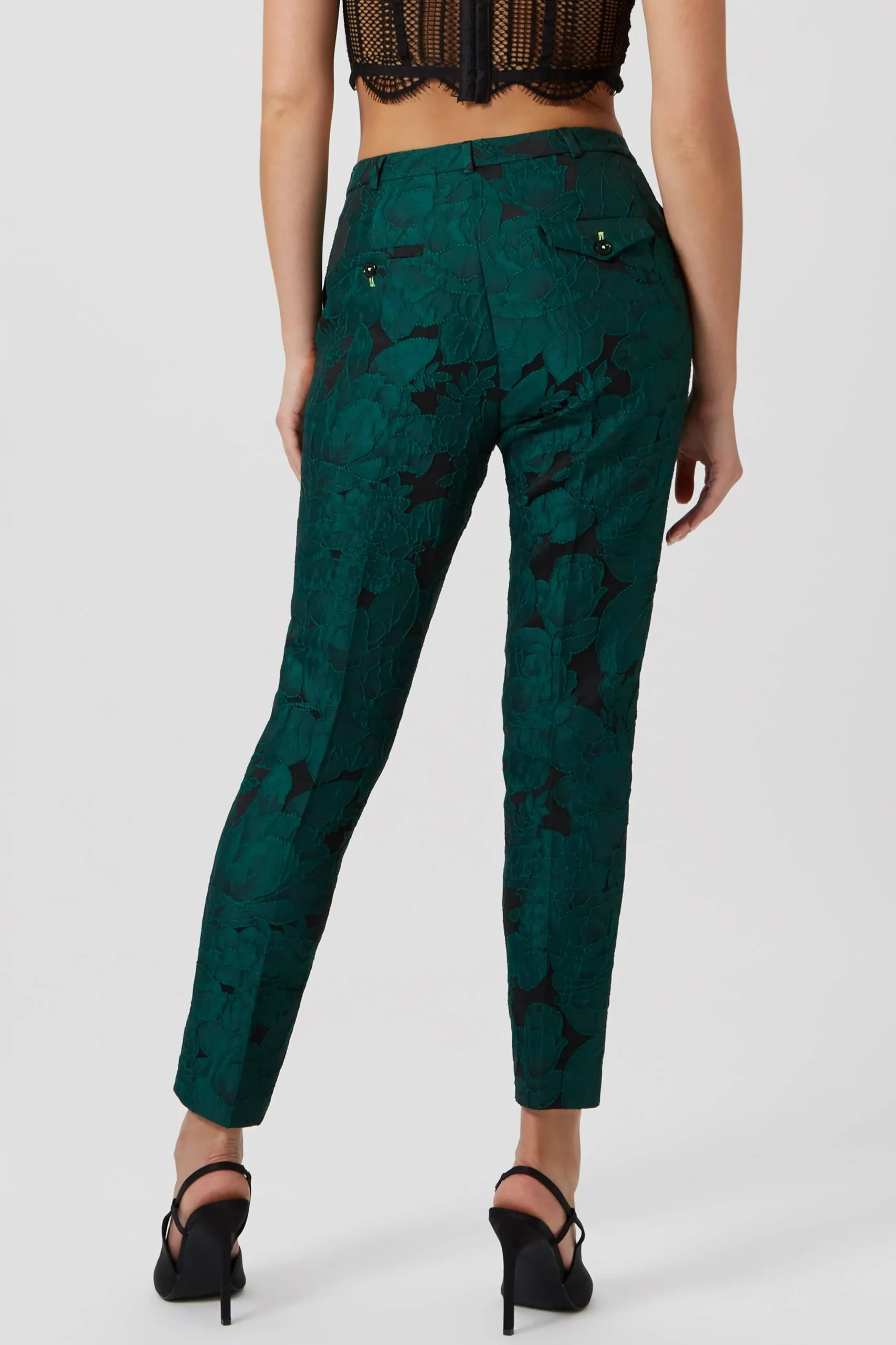 Twisted Tailor Gillian Skinny Fit Green Floral Trousers | Woman
