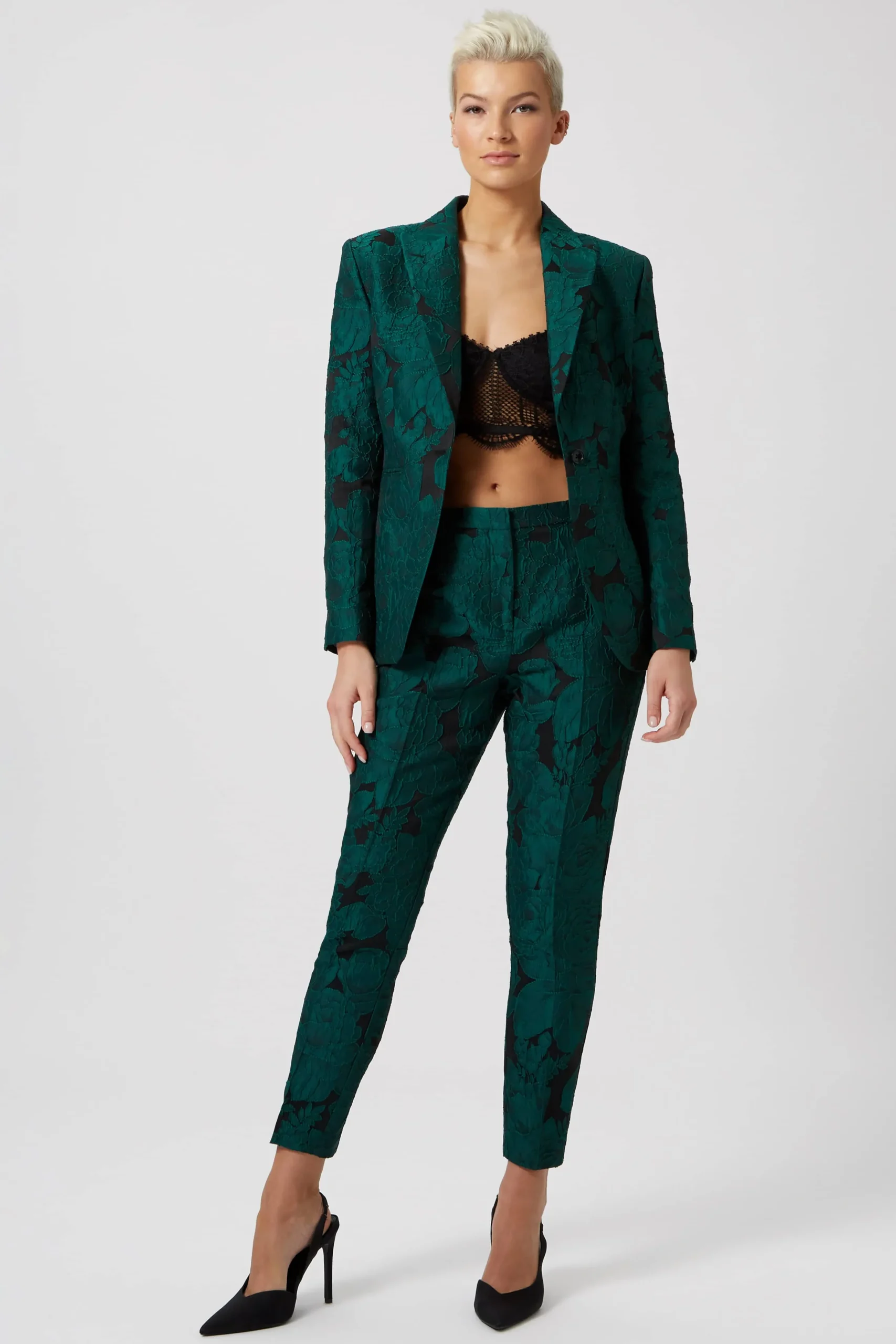 Twisted Tailor Gillian Skinny Fit Green Floral Trousers | Woman