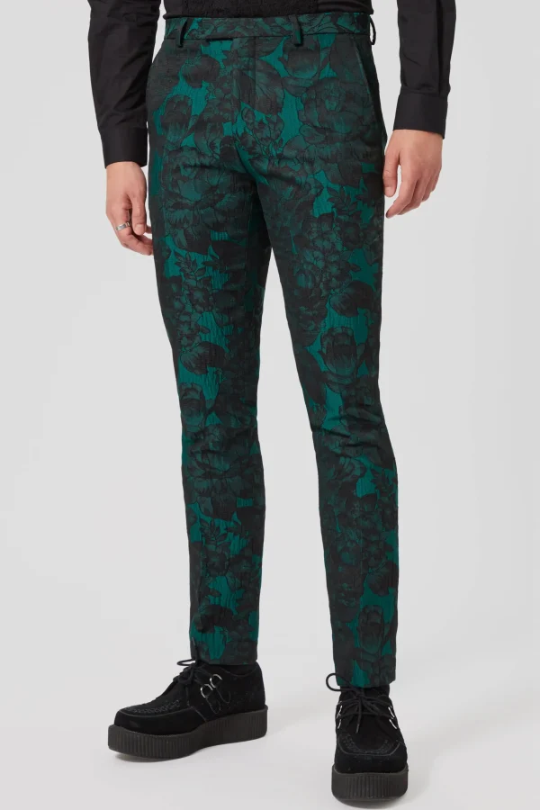 Twisted Tailor Gilmour Skinny Fit Green Floral Trousers | Trousers·Floral Trousers