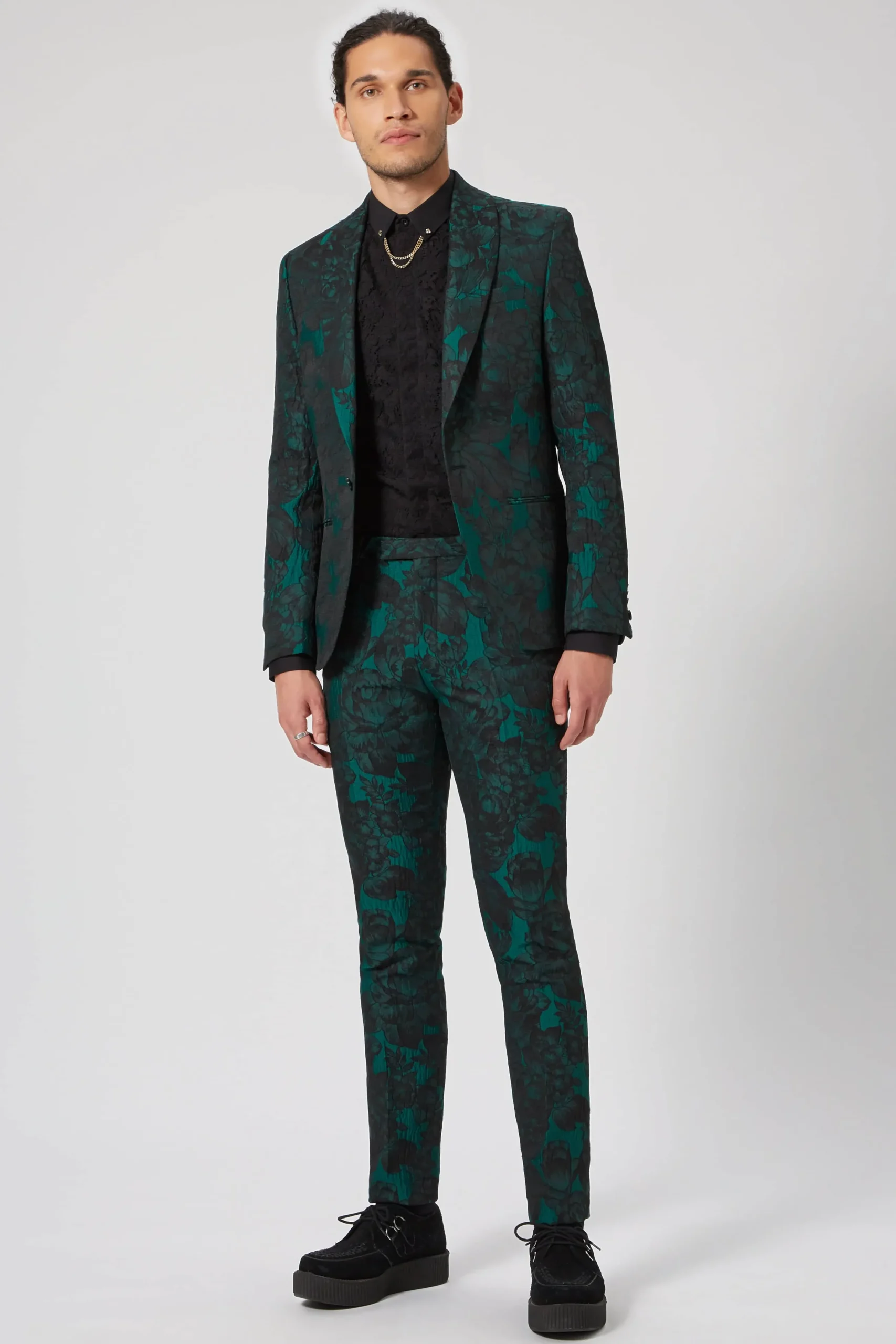 Twisted Tailor Gilmour Skinny Fit Green Floral Trousers | Trousers·Floral Trousers