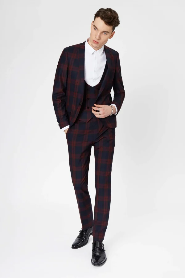 Twisted Tailor Ginger Skinny Fit Burgundy Tartan Suit | Style·Check Suits | Style·3 Piece Suits