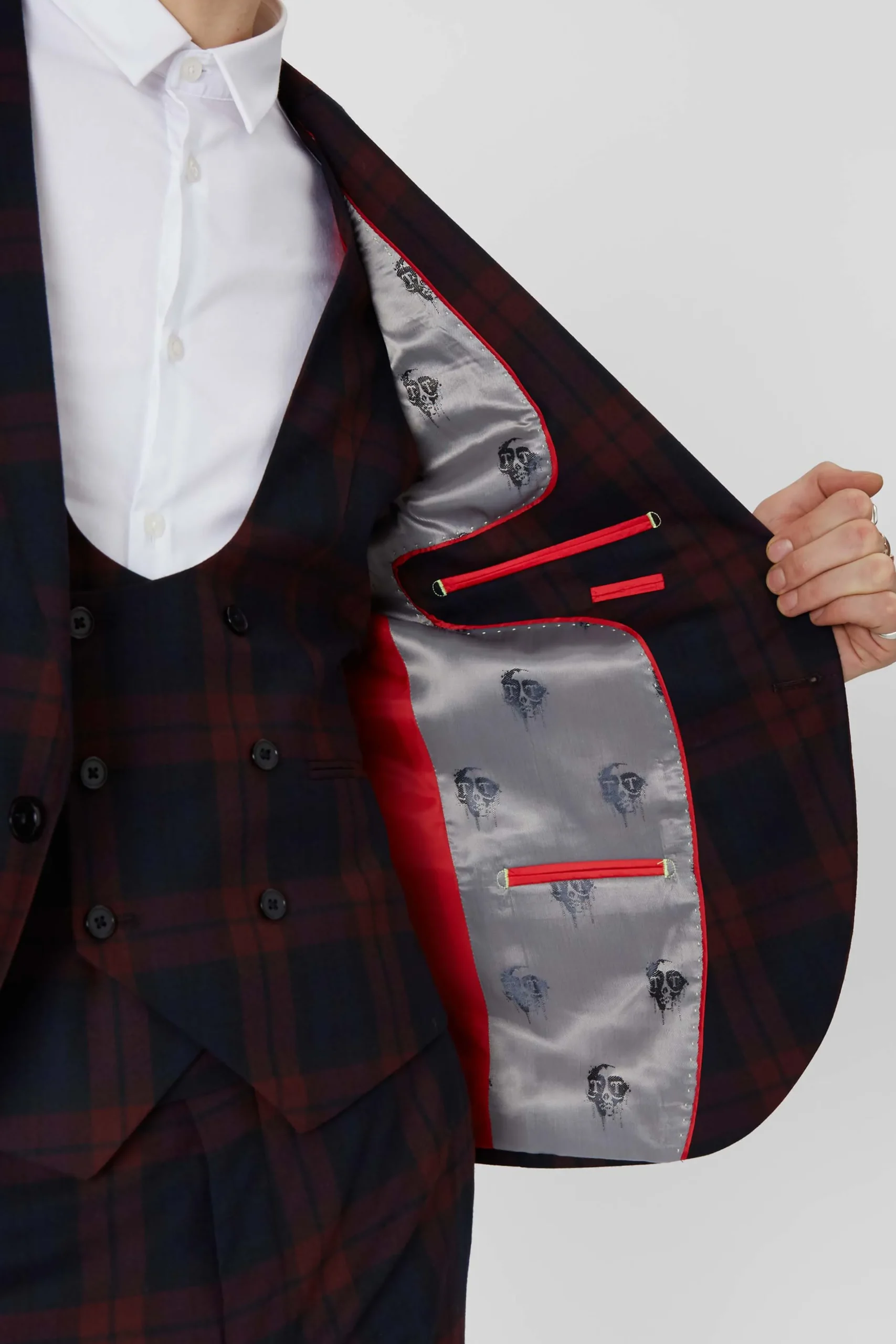 Twisted Tailor Ginger Skinny Fit Burgundy Tartan Suit | Style·Check Suits | Style·3 Piece Suits