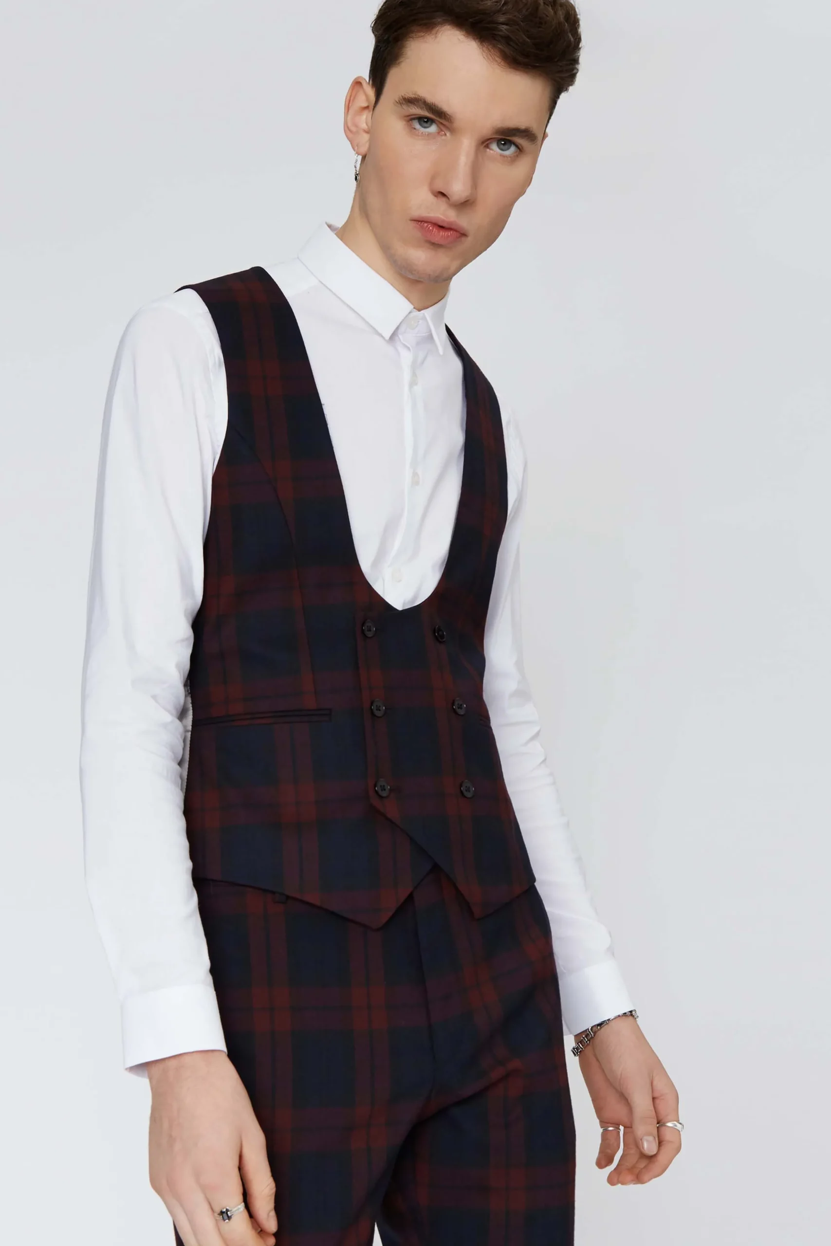 Twisted Tailor Ginger Skinny Fit Burgundy Tartan Suit | Style·Check Suits | Style·3 Piece Suits