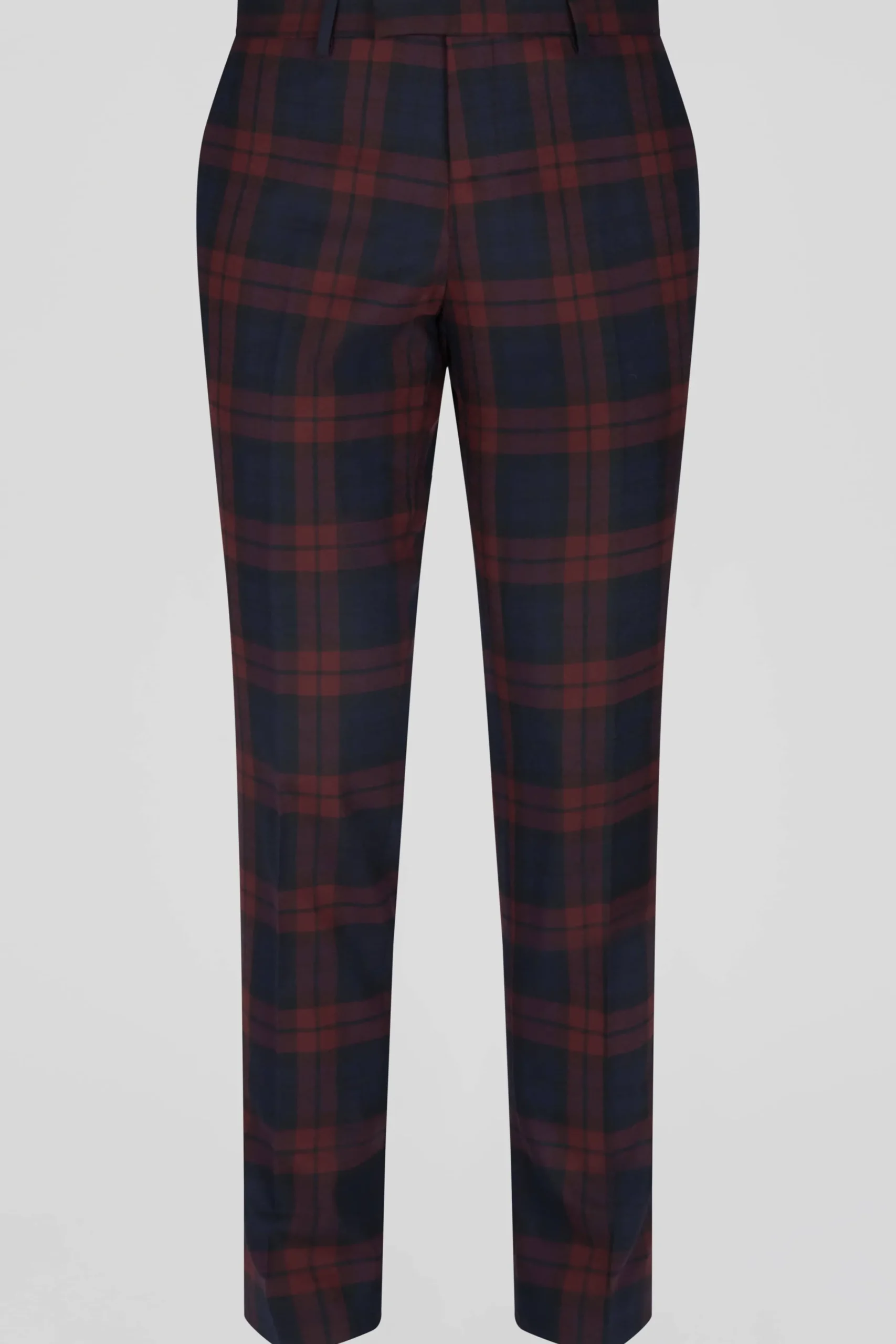 Twisted Tailor Ginger Skinny Fit Burgundy Tartan Trousers | Trousers·Casual Trousers | Trousers·Party Trousers