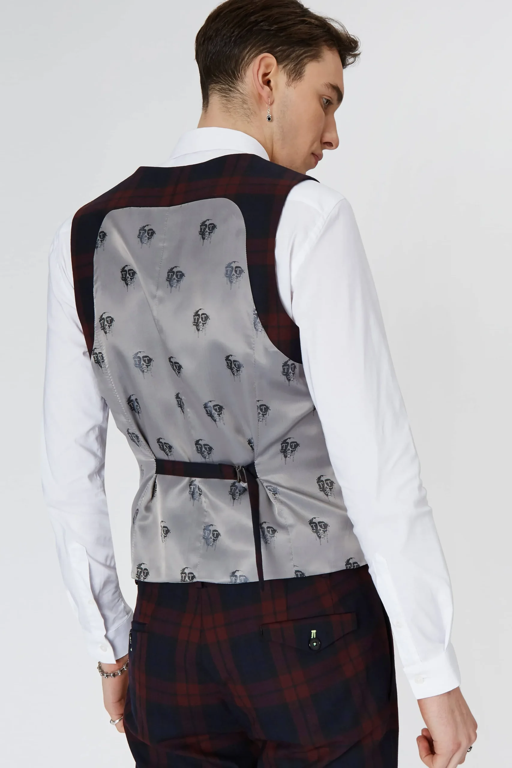 Twisted Tailor Ginger Skinny Fit Burgundy Tartan Waistcoat | Waistcoats