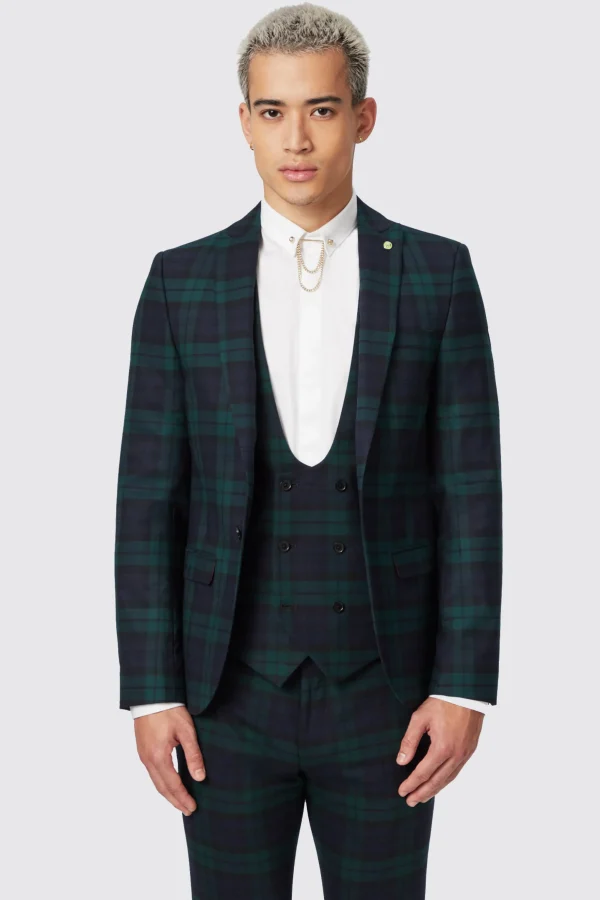 Twisted Tailor Ginger Skinny Fit Green Tartan Jacket | Jackets·Casual Jackets | Jackets·Party Jackets