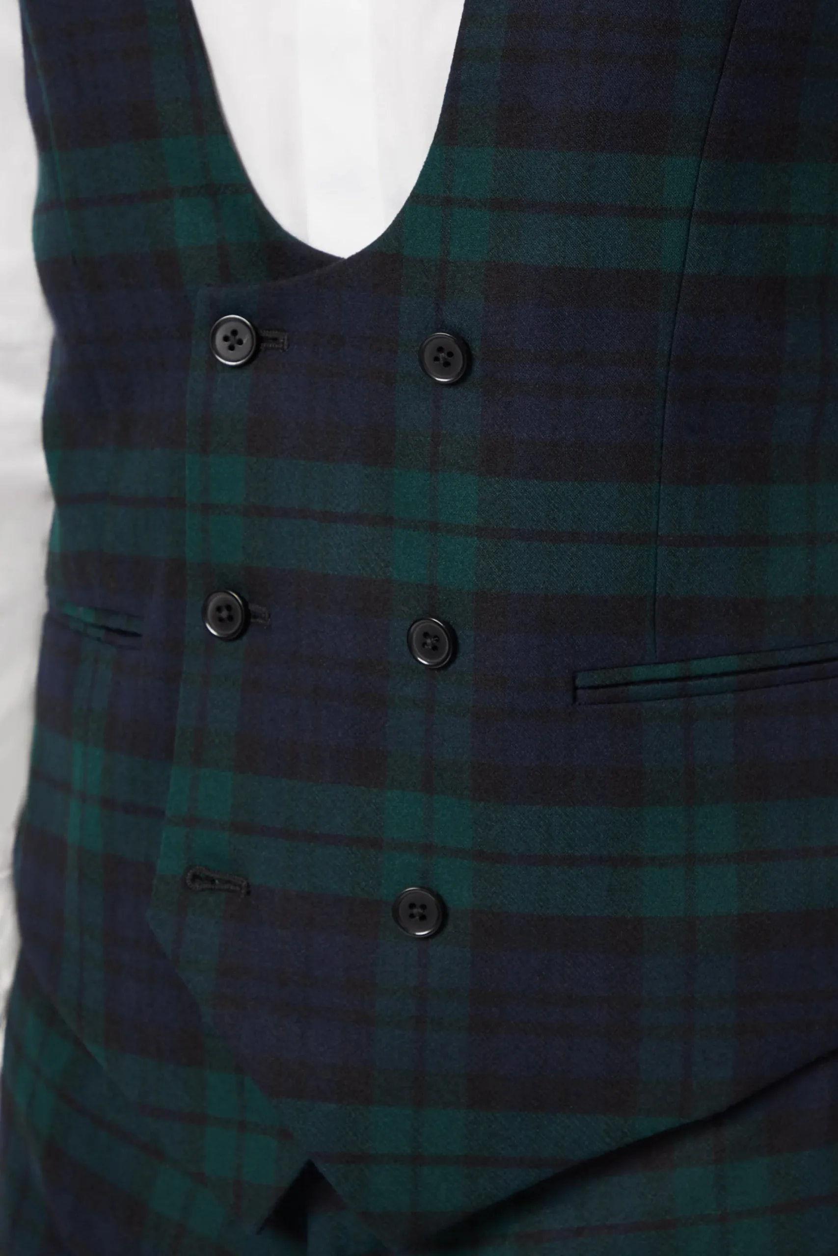 Twisted Tailor Ginger Skinny Fit Green Tartan Waistcoat | Waistcoats