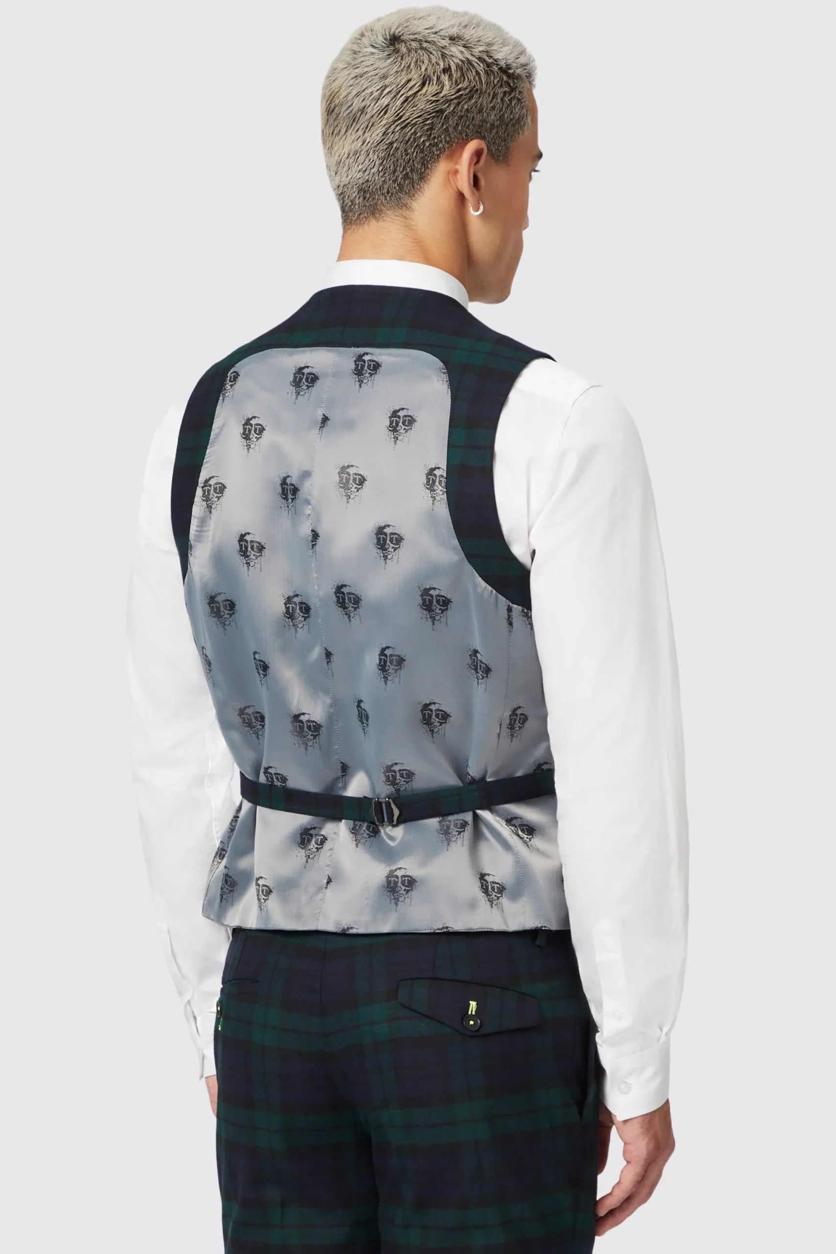 Twisted Tailor Ginger Skinny Fit Green Tartan Waistcoat | Waistcoats