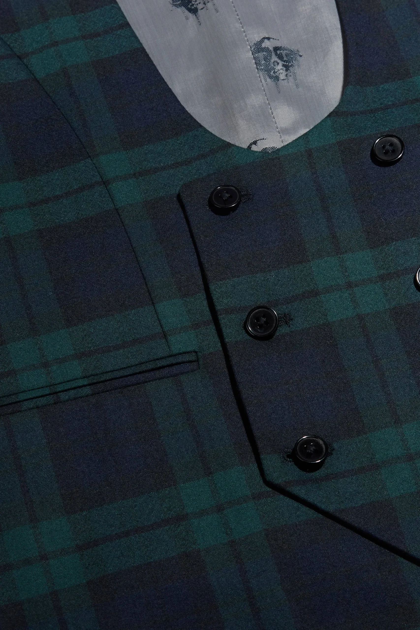 Twisted Tailor Ginger Skinny Fit Green Tartan Waistcoat | Waistcoats