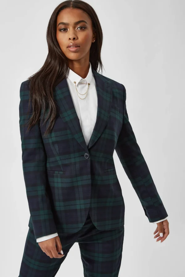Twisted Tailor Grace Skinny Fit Green Tartan Jacket | Woman