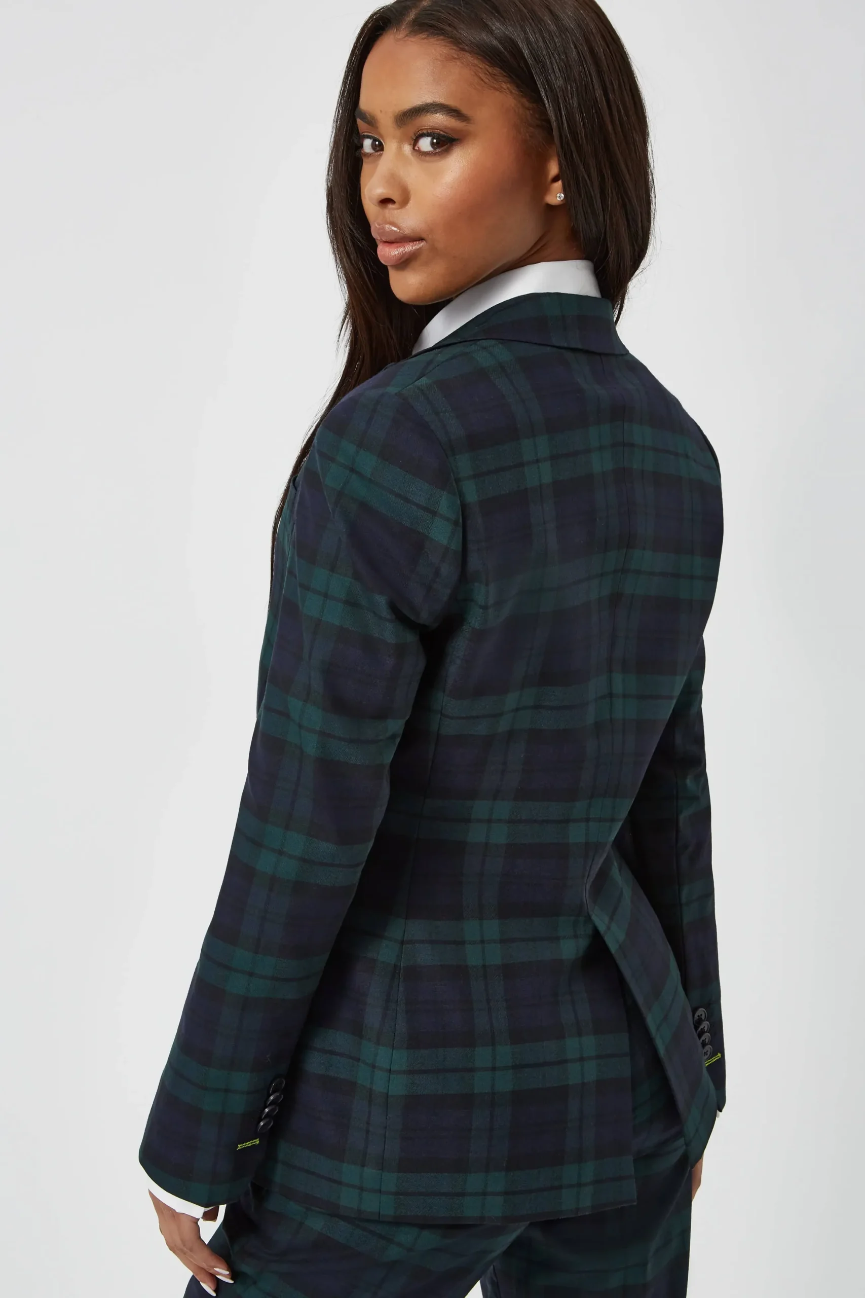 Twisted Tailor Grace Skinny Fit Green Tartan Jacket | Woman