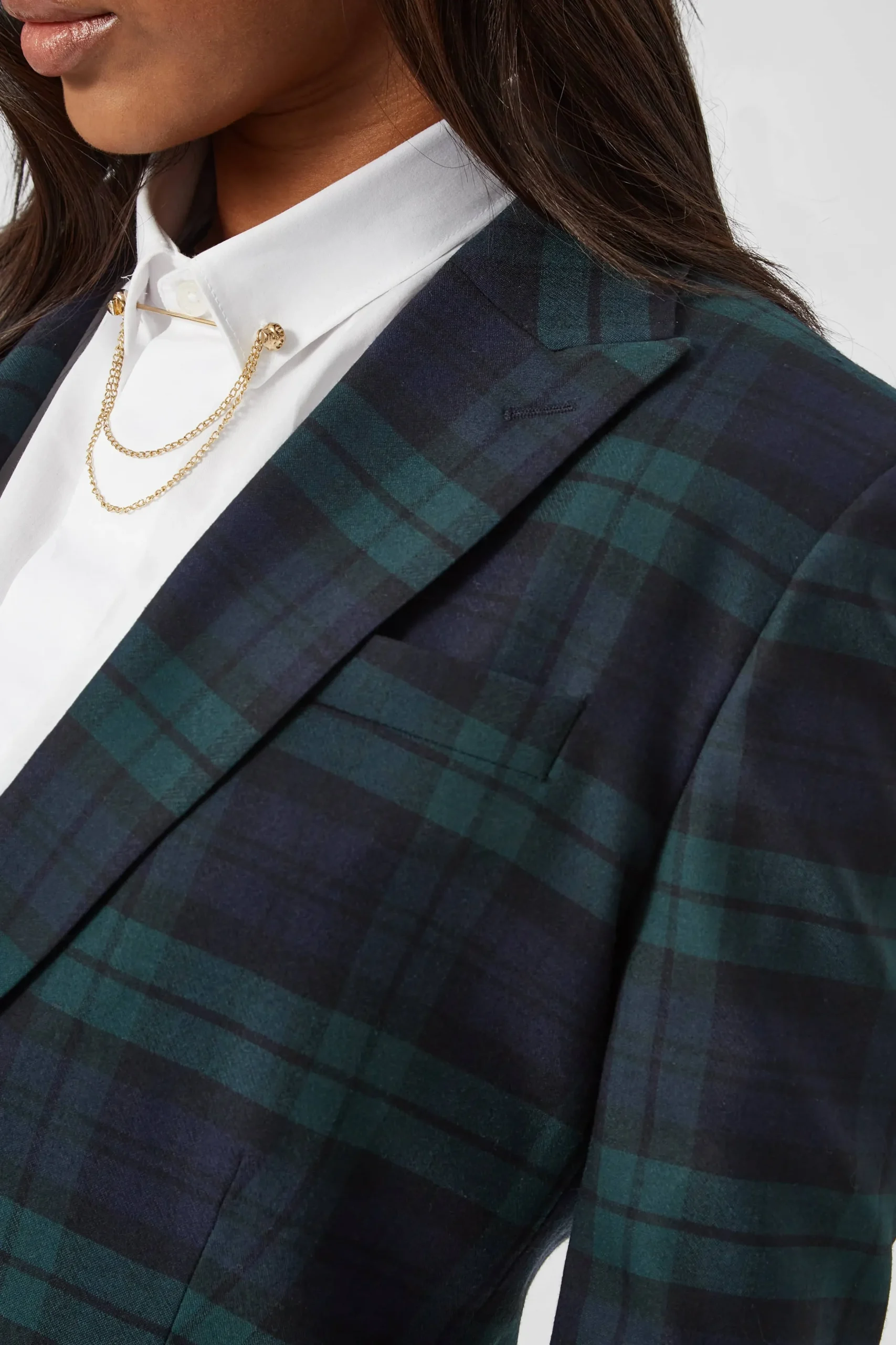 Twisted Tailor Grace Skinny Fit Green Tartan Jacket | Woman