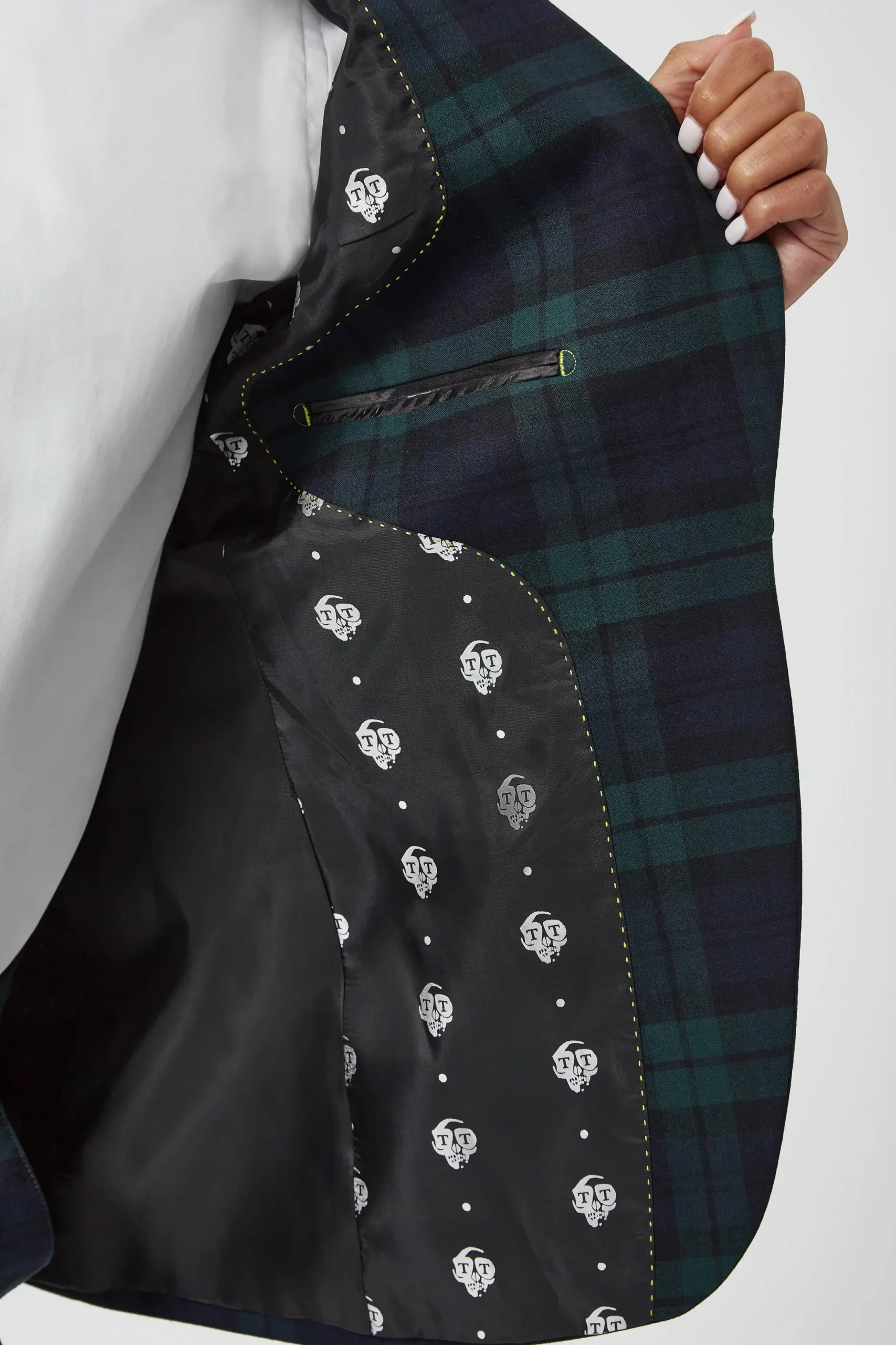 Twisted Tailor Grace Skinny Fit Green Tartan Jacket | Woman